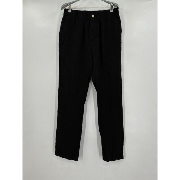 Quince Men's European Linen Pants sz M Medium Black Elastic Waist Straight Leg - Picture 1 of 3